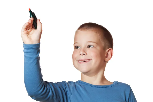Kalem tutan çocuk gülümseyen — Stok fotoğraf