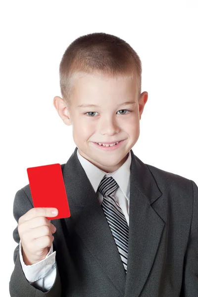 Little boy holding a blank — Stock Photo, Image