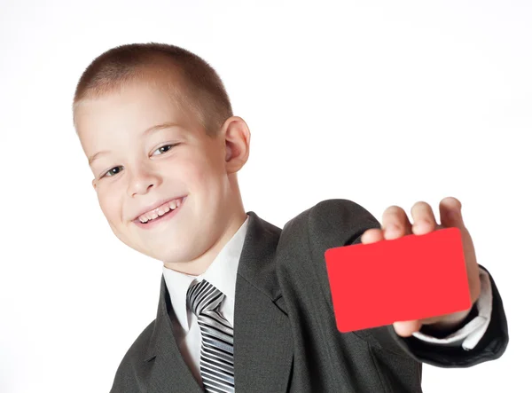Little boy holding a blank — Stock Photo, Image