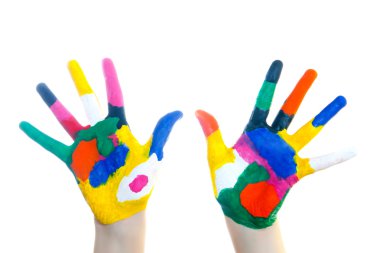 renkli boya boyalı ellerin