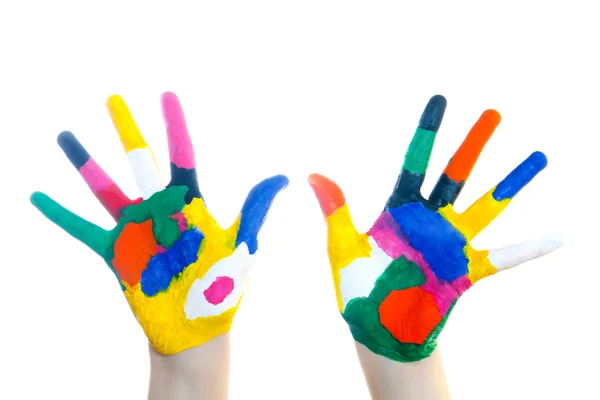 Mains peintes dans des peintures colorées — Photo