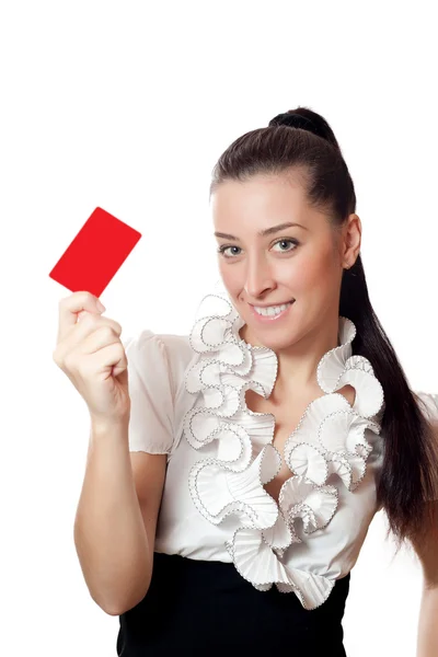 stock image Beautiful girl holding a card
