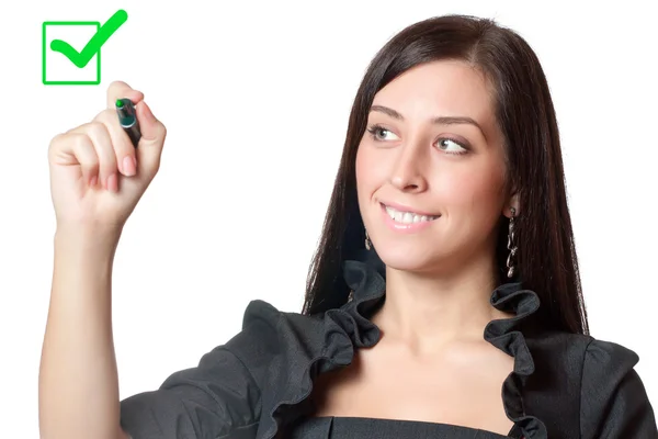 Businesswomanl holding een marker — Stockfoto