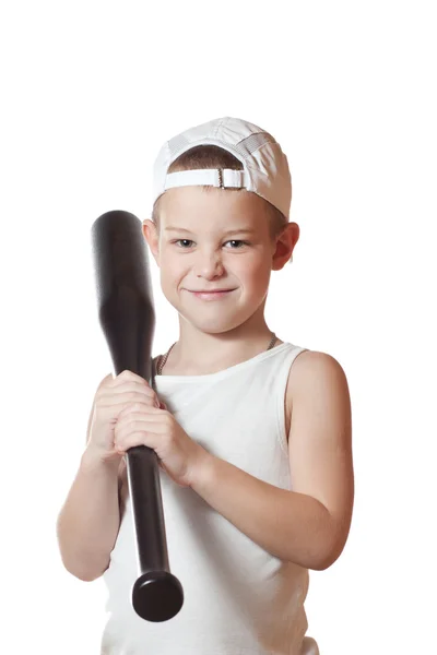 Bir beysbol sopası ile küçük çocuk — Stok fotoğraf
