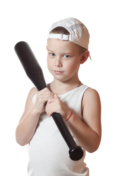 Маленький хлопчик з бейсбольною битою — стокове фото