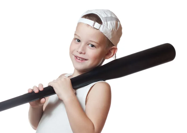 Liten pojke med ett basebollträ — Stockfoto