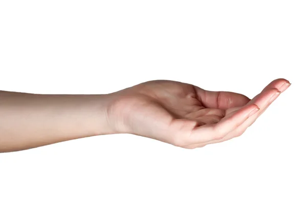 Κενό ανοιχτό χέρι απομονωμένο σε λευκό φόντο — Φωτογραφία Αρχείου