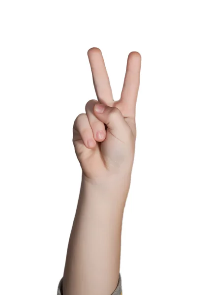 Odevzdáním se dvěma prsty nahoru symbol mír nebo vítězství — Stock fotografie