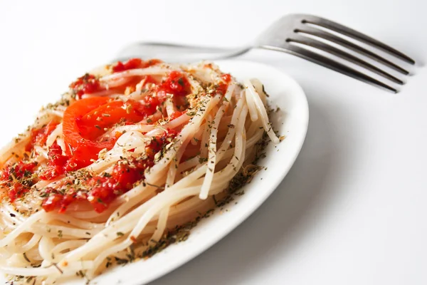 Spaghetti on the white plate — Stock Photo, Image