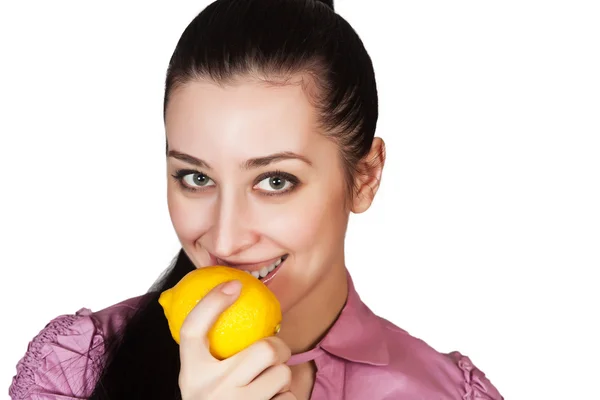 Young woman holding lemon — Stock Photo, Image