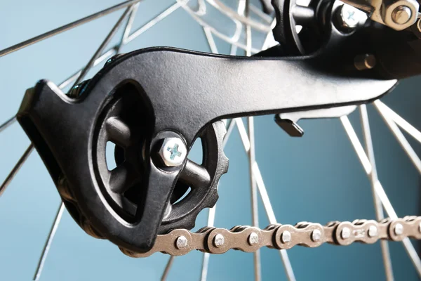 Cassete de bicicleta traseira na roda com corrente — Fotografia de Stock