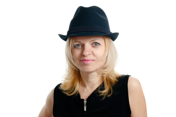 Woman with black hat — Stock Photo, Image