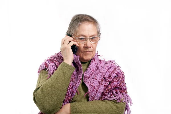 Old woman talking on the phone — Stock Photo, Image