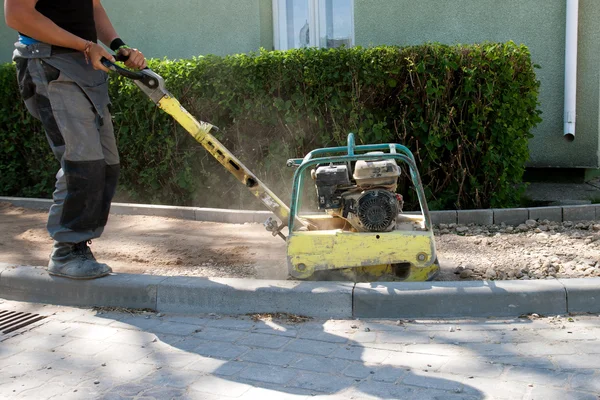 Brick paver build new sidewalk — Stock Photo, Image