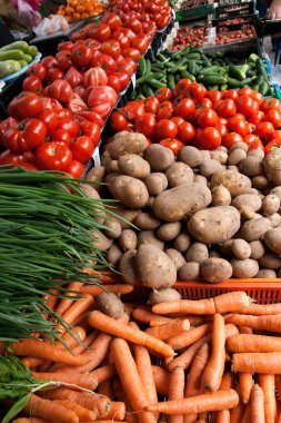 Fruits and vegetables in a market clipart