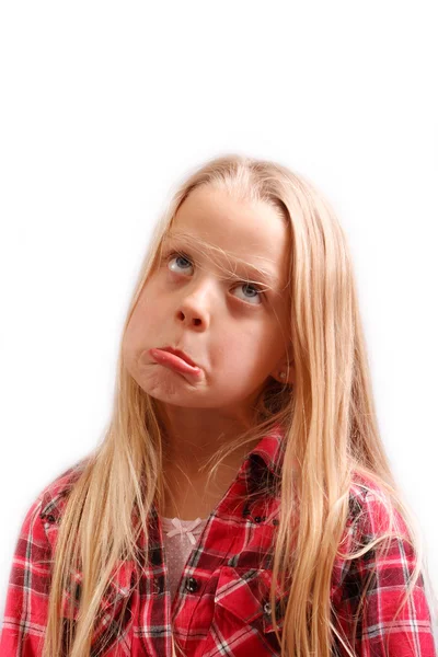 Klein meisje denken triest denkt — Stockfoto