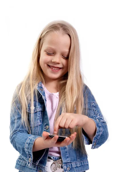 Girl with a touchscreen phone — Stock Photo, Image