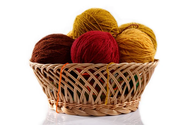 Basket with balls of wool — Stock Photo, Image
