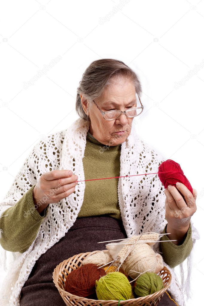 Old woman knits