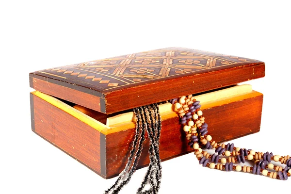 Old brown wooden jewelry box — Stock Photo, Image