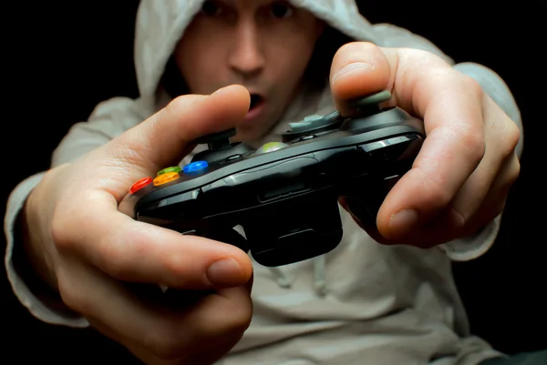 Gamer och controller — Stockfoto