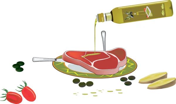 Steak mit Olivenöl — Stockvektor
