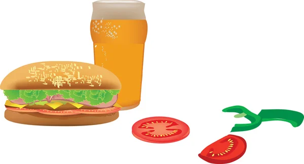Hamburger ve patates kızartması kırmızı plaka ve bir şişe soda