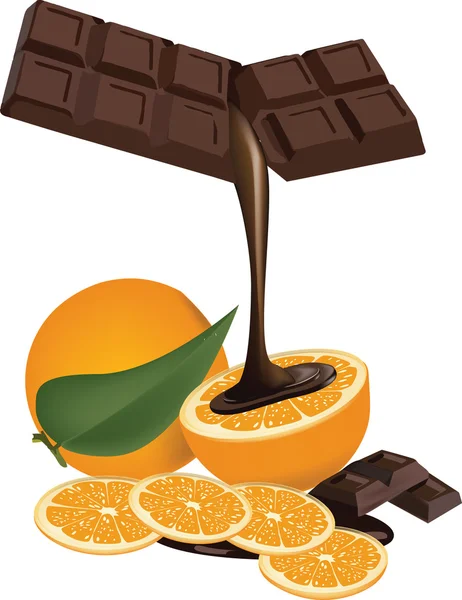 Gyümölcsök, a csokoládé — Stock Vector