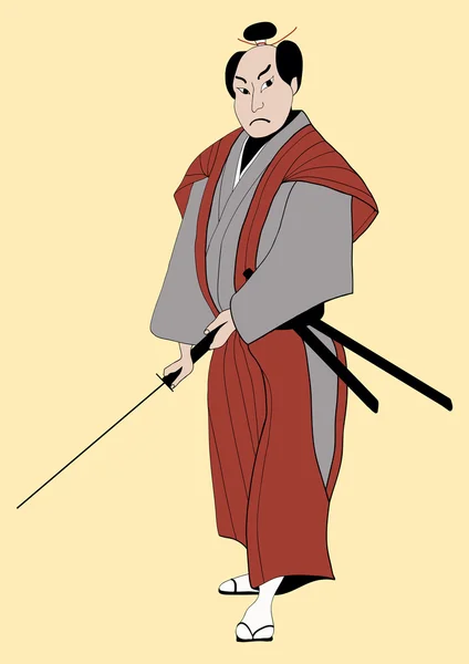 Samurai with sword — Stock Vector