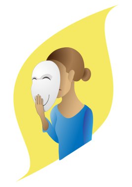 The sad girl with a cheerful mask clipart