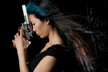 Asian girl with gun clipart