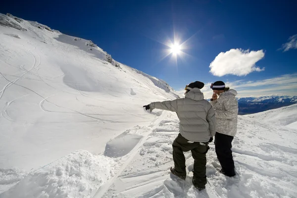 Snowbards and jump — Stock Photo, Image