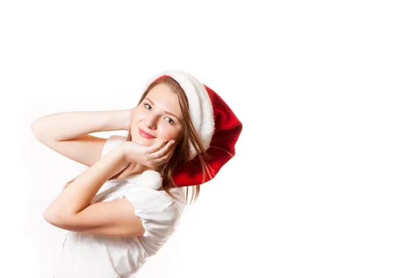 Noel Baba şapkalı genç kız — Stok fotoğraf