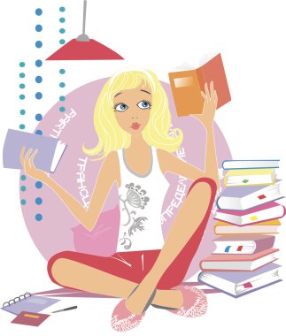 Girl reading a book clipart