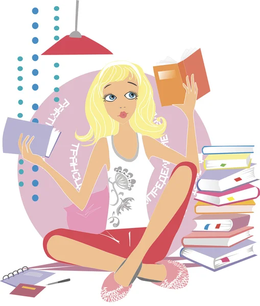 Mädchen liest ein Buch — Stockvektor