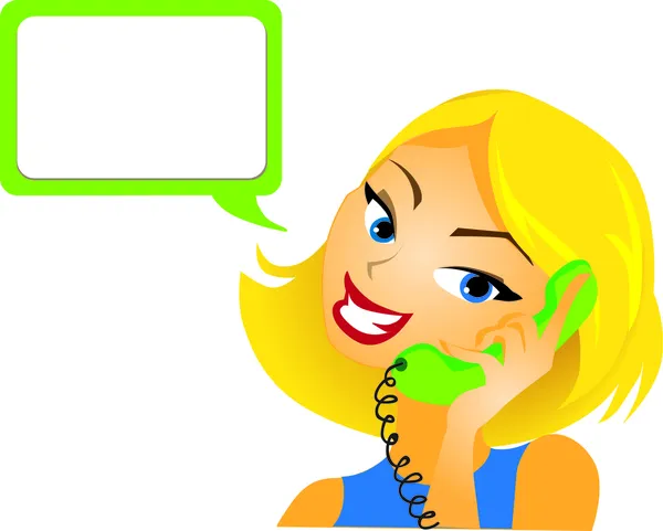 Κορίτσι μιλάει ένα τηλέφωνο / εξυπηρέτηση πελατών / γυναίκα απαντώντας σε ερωτήσεις — Διανυσματικό Αρχείο