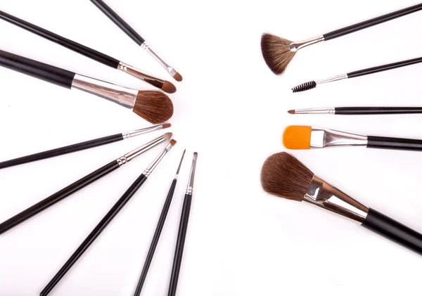 Maquiagem profissional e escovas de pó — Fotografia de Stock