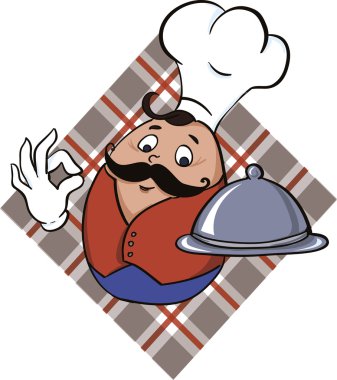 Chef serving delicious food - vector icon. clipart