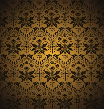 Seamless damask pattern. Flowers on a golden background. clipart