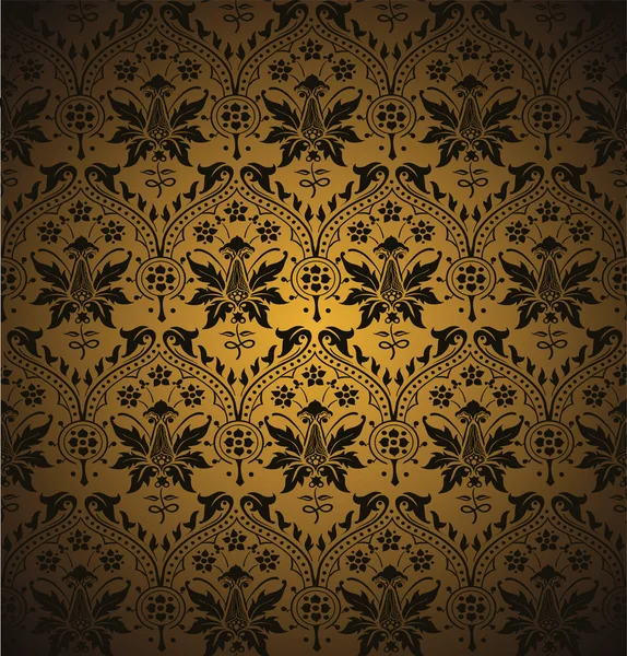 Stock vector Seamless damask pattern. Flowers on a golden background.