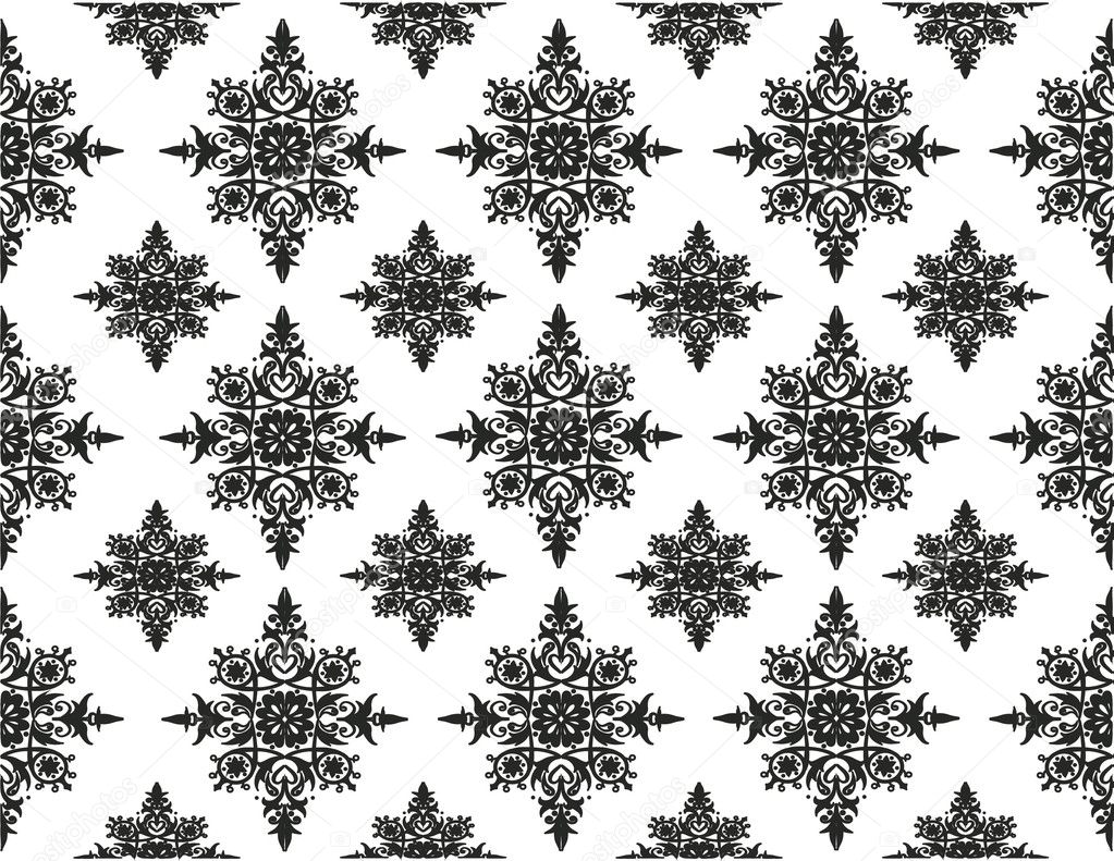 Seamless damask pattern. Black and white.