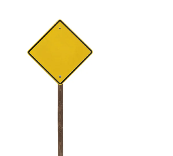 Высокий холостой изолированный знак осторожности с деревянным столбом — стоковое фото