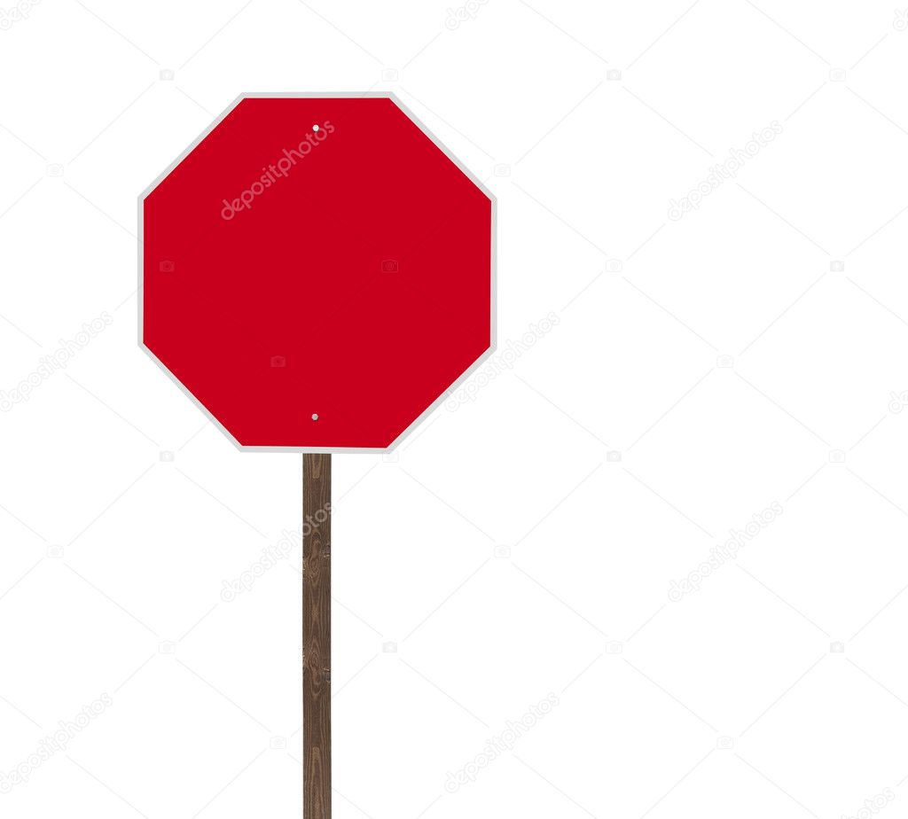 Tall Blank Isolated Stop Sign on Wood Post