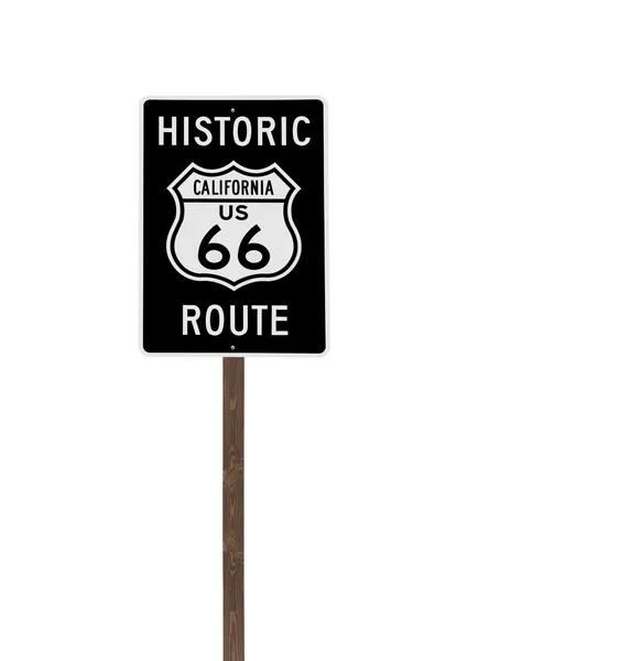 Hohe isolierte historische Route 66 Schild auf Holzpfahl — Stockfoto