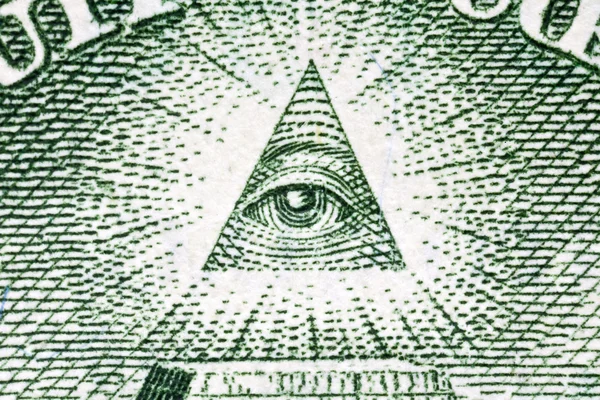 Ögat i providence makro på USA en dollar bill — Stockfoto