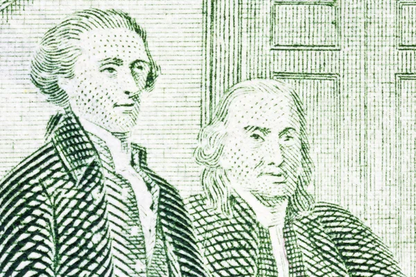 Thomas Jefferson e Benjamin Franklin Macro Close Up US Two Dol — Fotografia de Stock