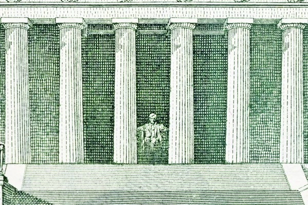 Macro do memorial de Lincoln para trás de nós cinco dólares — Fotografia de Stock