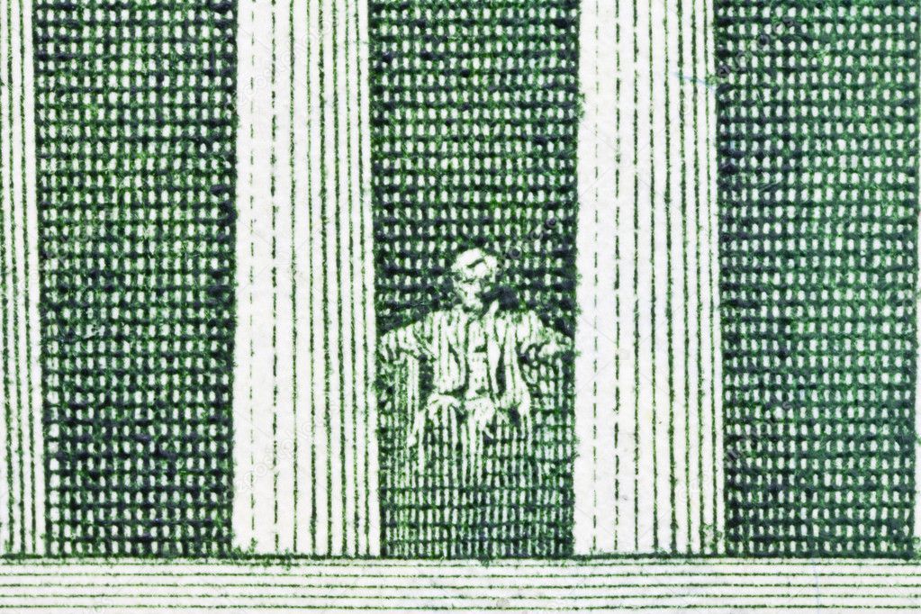 Lincoln Memorial Macro Back of US Five Dollar Bill