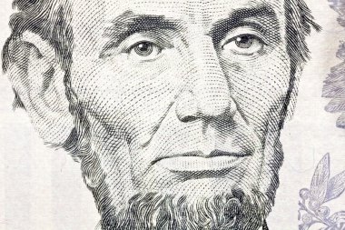 Honest Abe Lincoln Macro Close Up US Five Dollar Bill clipart
