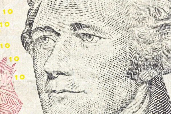 Alexander Hamilton Macro Close Up US Ten Dollar Bill — Stock Photo, Image